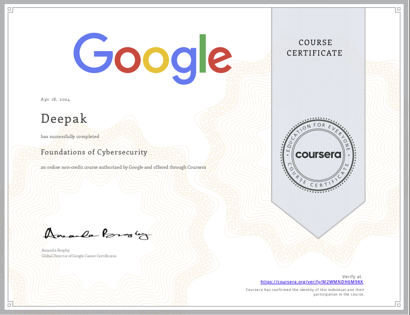 Google Cybersecurity Certificate